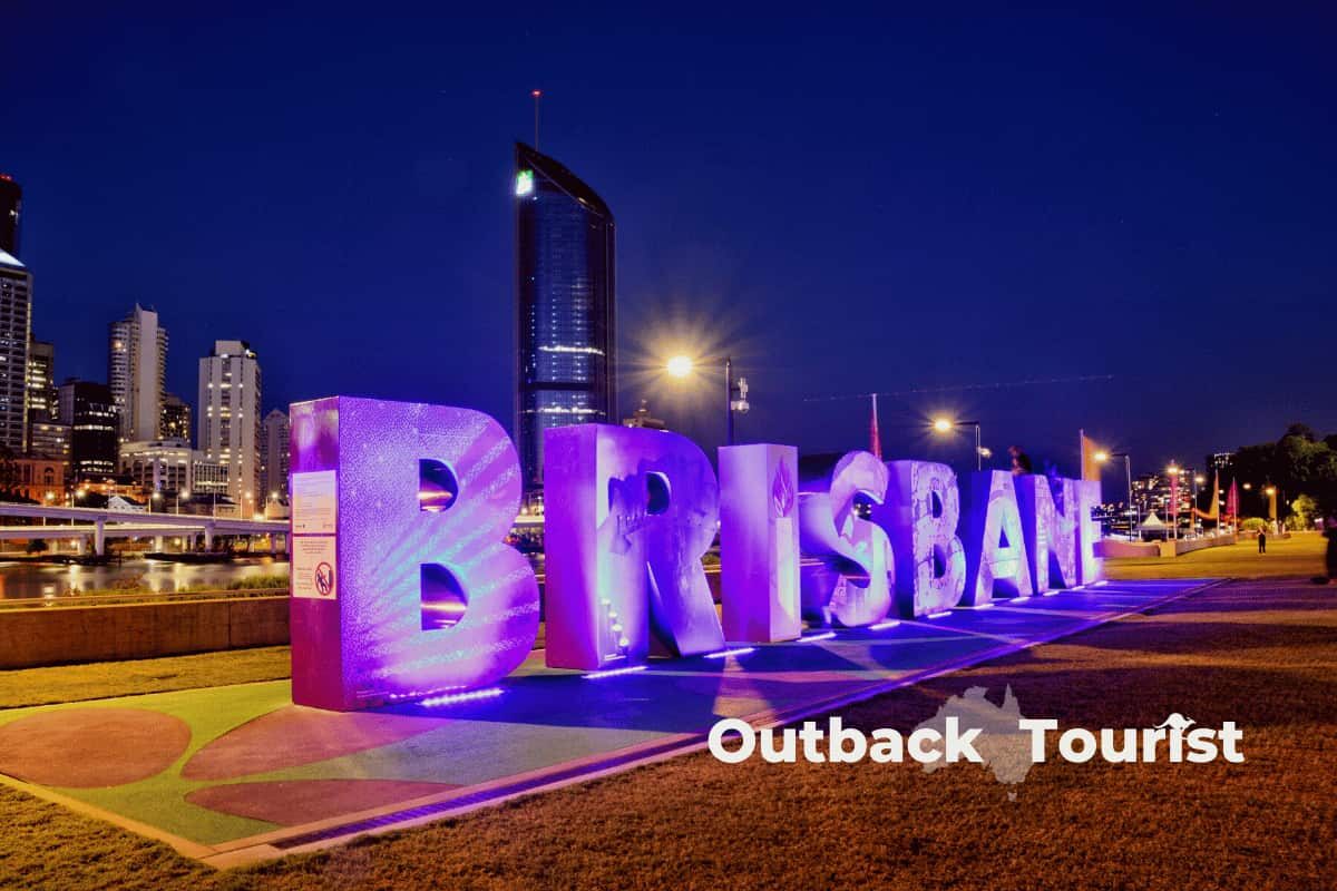 Brisbane city sign in purple letters